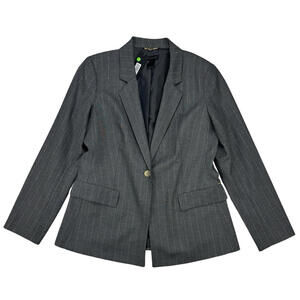 Donna Karan Single Button Blazer Jacket Striped Grey Size US 14